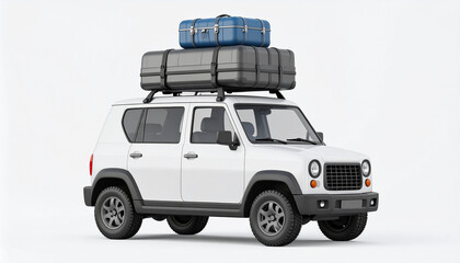 3D Render of Small Offroad Vehicle with Luggage on Roof in Clean Studio Setting