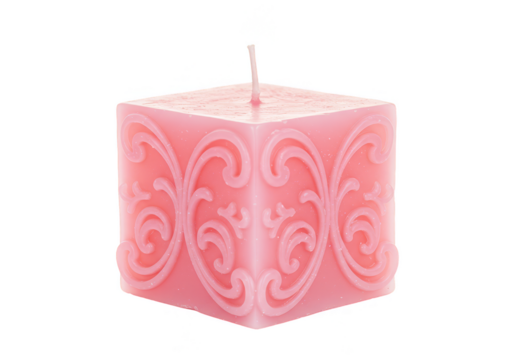 Ornate Pink Cube Candle Transparent Background Isolated Still Life - Powered by Adobe