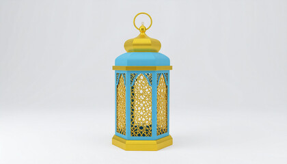 3D Render of Traditional Lantern with Islamic Patterns on Clean Background