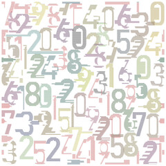 A repeat text pattern collage of various numbers in soft colors, featuring an array of horizontal lines that create a textured appearance.

