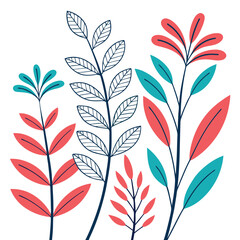 Fototapeta premium Stylized Red Blue Plant Leaves