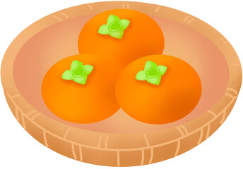 바구니에 담긴 감 3개