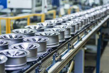Obraz premium Quality production of automotive alloy wheels in a factory Generative AI