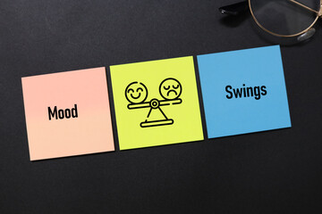 MOOD SWING Conceptual image of with sticky notes and icons.