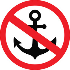 Red and white no anchoring sign with black anchor symbol, nautical restriction © Hamza