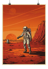 Pixel Art Astronaut on Mars Red Planet Surface Retro Space Suit