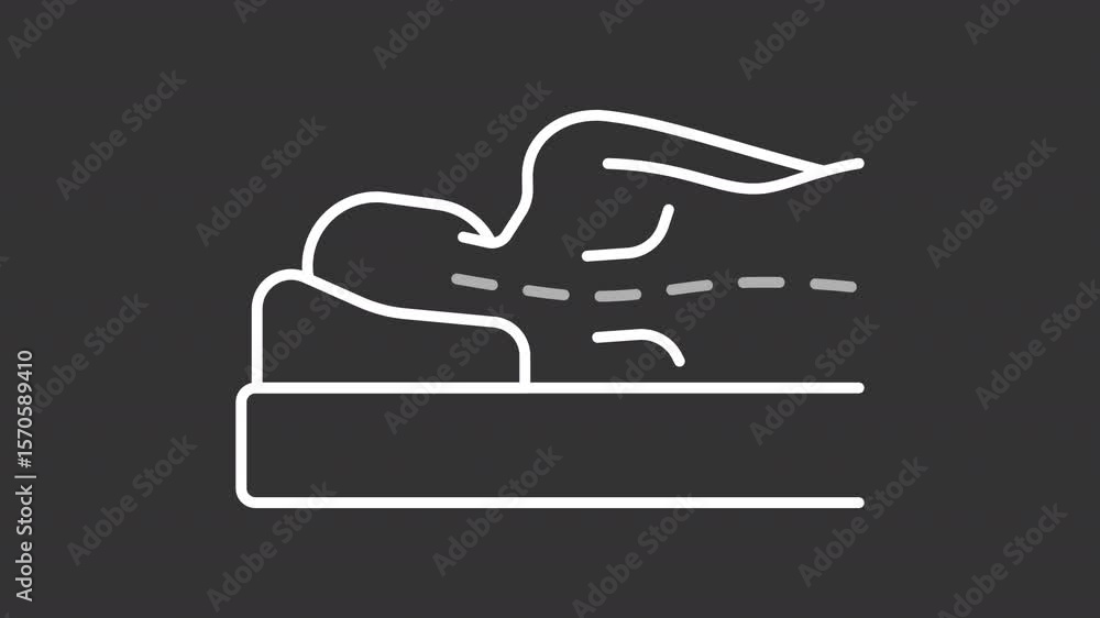 Poster incorrect sleeping position white line animation. sleep health animated icon. blinking dotted line. 