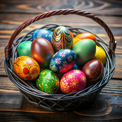 pang set easter eggs in a black basket