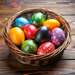 pang set easter eggs in a black basket