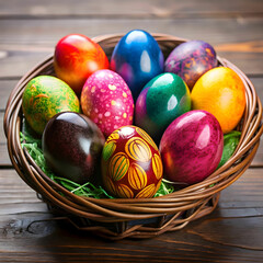 pang set easter eggs in a black basket