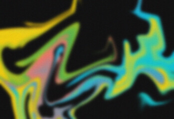 Abstract flowing vibrant yellow green blue and pink colors with a grainy texture on a dark background
