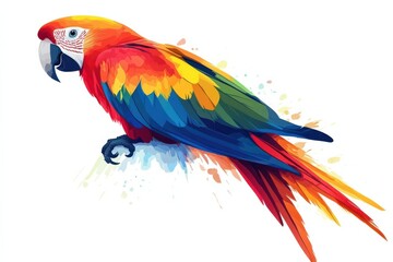 Naklejka premium Colorful parrot vector illustration tropical bird scarlet macaw exotic wildlife on white background. Generative AI
