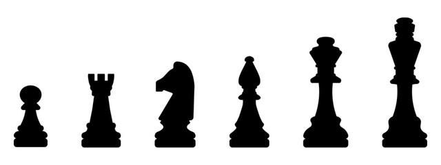 Chess flat silhouette icon set. Chess figures vector icons.