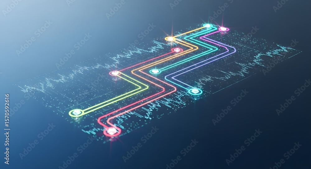 Fototapete abstract data visualization colorful pathways on a digital graph