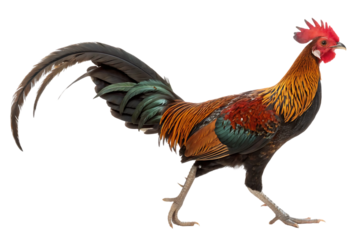 rooster with vibrant plumage profile