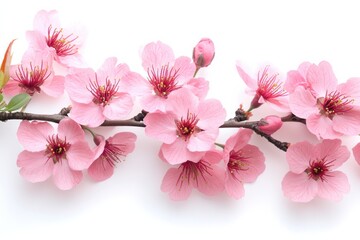 Naklejka premium Cherry Blossom Beauty Delicate Pink Flowers Branch Spring Floral Art Nature Art on white background. Generative AI