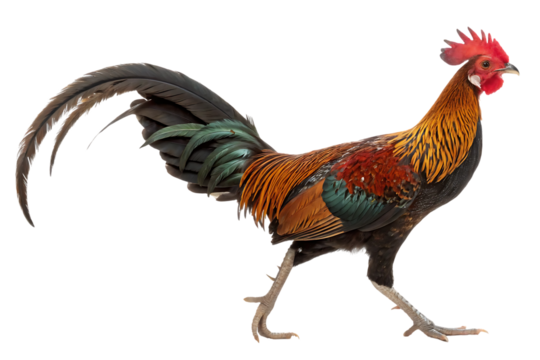 rooster with vibrant plumage profile