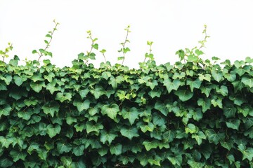Fototapeta premium Green Ivy Wall Ascending Verdant Texture Natural Privacy Botanical Beauty on white background. Generative AI