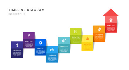 Business roadmap timeline infographic with 9 milestones elements, diagram, arrow, and icon, vector.