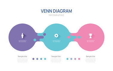 Plakat Venn diagram business infographic circle chart template 3 options, presentation with venn diagram elements vector illustration.