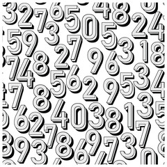 Black and white seamless print pattern image featuring various numbers arranged in a visually striking design.