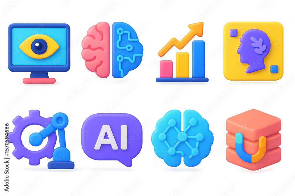 Poster vibrant ai icons illustration: technology and data concepts in modern design for digital use