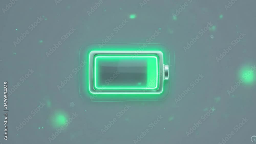Aufkleber animated battery charging indicator loop with neon glow effect on light gray background