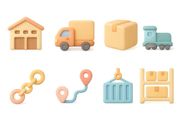 3d logistics icon set illustration for shipping and transport design