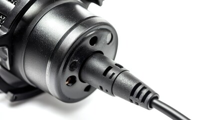 Professional microphone isolated on white background, showcasing crisp details from a top-down view.