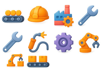 3d industrial icons illustration with simple compose design for engineering and manufacturing