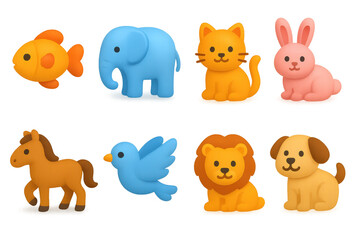 Vibrant 3d animal icons illustration - simple and colorful design for kids projects