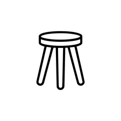 Black line art illustration of a classic three legged wooden stool with round seat
