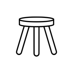 Black line art illustration of a classic three legged wooden stool with round seat