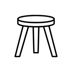 Minimal black line art illustration of a three legged stool with round seat