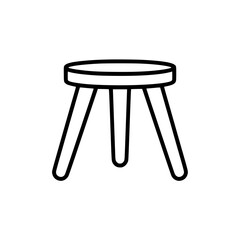 Black line art illustration of a classic three legged wooden stool with round seat
