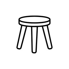 Black line art illustration of a simple three legged stool with round seat