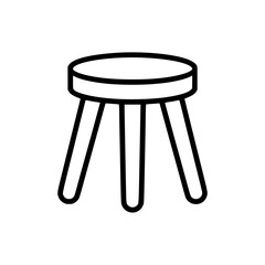 Black line art illustration of a simple three legged stool with round seat