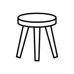 Black line art illustration of a simple three legged stool with round seat