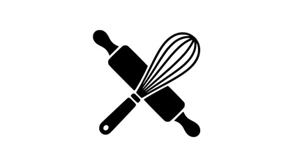 Black silhouette of crossed rolling pin and whisk