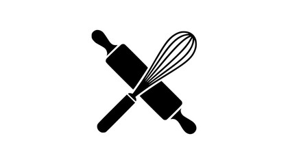Black silhouette of crossed rolling pin and whisk