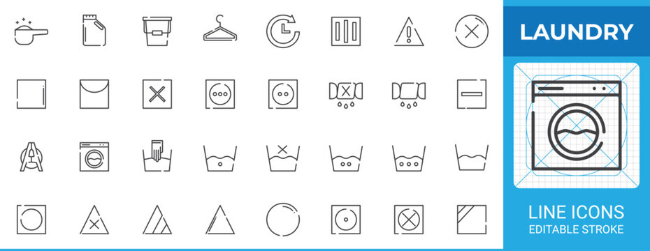 Laundry care line icon set