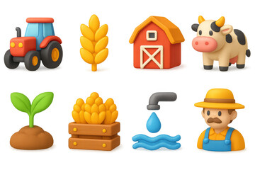 Colorful 3d farming icons illustration for agricultural design projects
