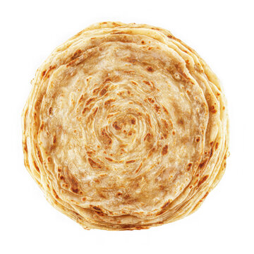 Golden brown flaky parotta stack isolated on transparent background
