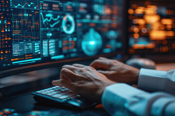 Analyzing data trends tech workspace digital insights modern office close-up view data visualization concepts for enhanced decision making