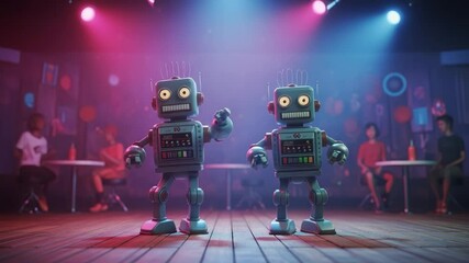 Robots Perform Synchronized Dance Routine in Vibrant Club Atmosphere - Powered by Adobe