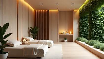 Fototapeta premium Spa modern living room interior, trending architecture