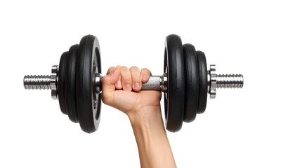 Athletic arm holding heavy dumbbell during fitness exercise session
