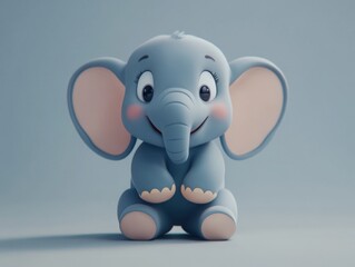 Cute cartoon elephant sitting with a charming expression in a stunning digital 3D render on a white background