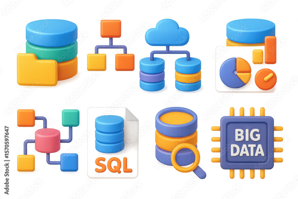 Poster colorful data icons illustration: simple database and analytics concepts for digital design
