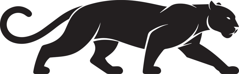 Black panther walking with a curled tail silhouette isolated on white background